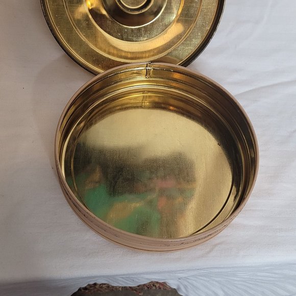 Vintage Metal Candy Tin MCM Retro Light Pink Blue Floral 7.5 Inches Light Wear - Picture 11 of 12